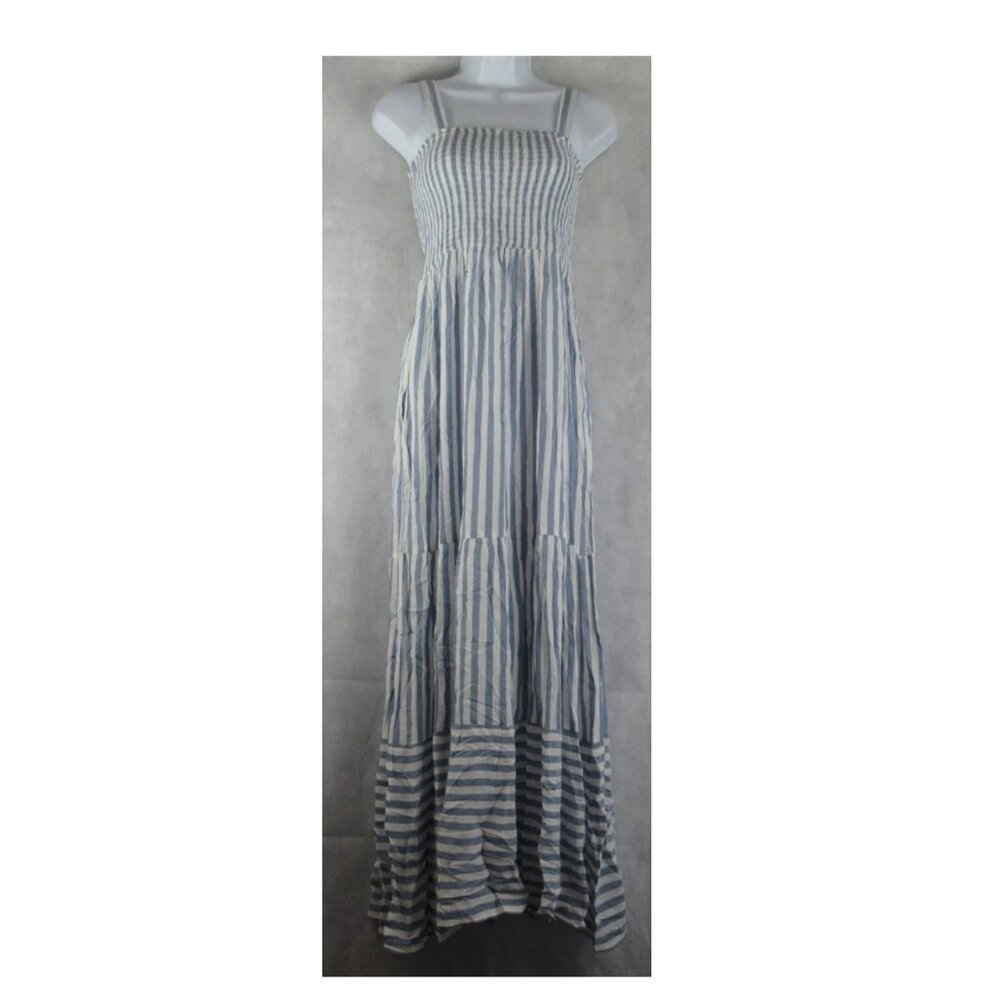 NWT Raviya Women's 100% Rayon Maxi Dress Swim Cover-Up, Blue White Stripe